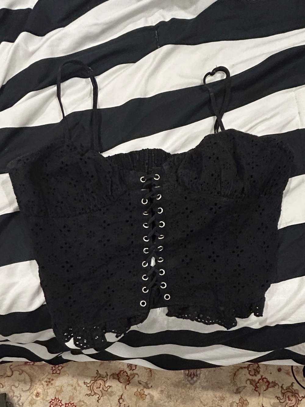 Garage Black Eyelet Lace-Up Crop Top